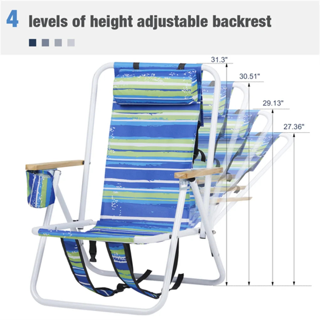 2PCS/SET Folding Beach Chair for Adults, 4 Position Portable Backpack Foldable Camping Chair with Headrest Cup Holder