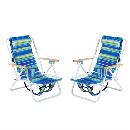 2PCS/SET Folding Beach Chair for Adults, 4 Position Portable Backpack Foldable Camping Chair with Headrest Cup Holder