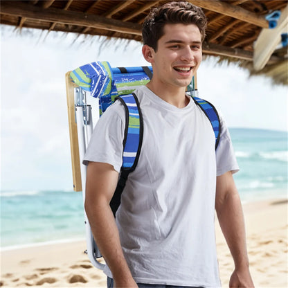 2PCS/SET Folding Beach Chair for Adults, 4 Position Portable Backpack Foldable Camping Chair with Headrest Cup Holder