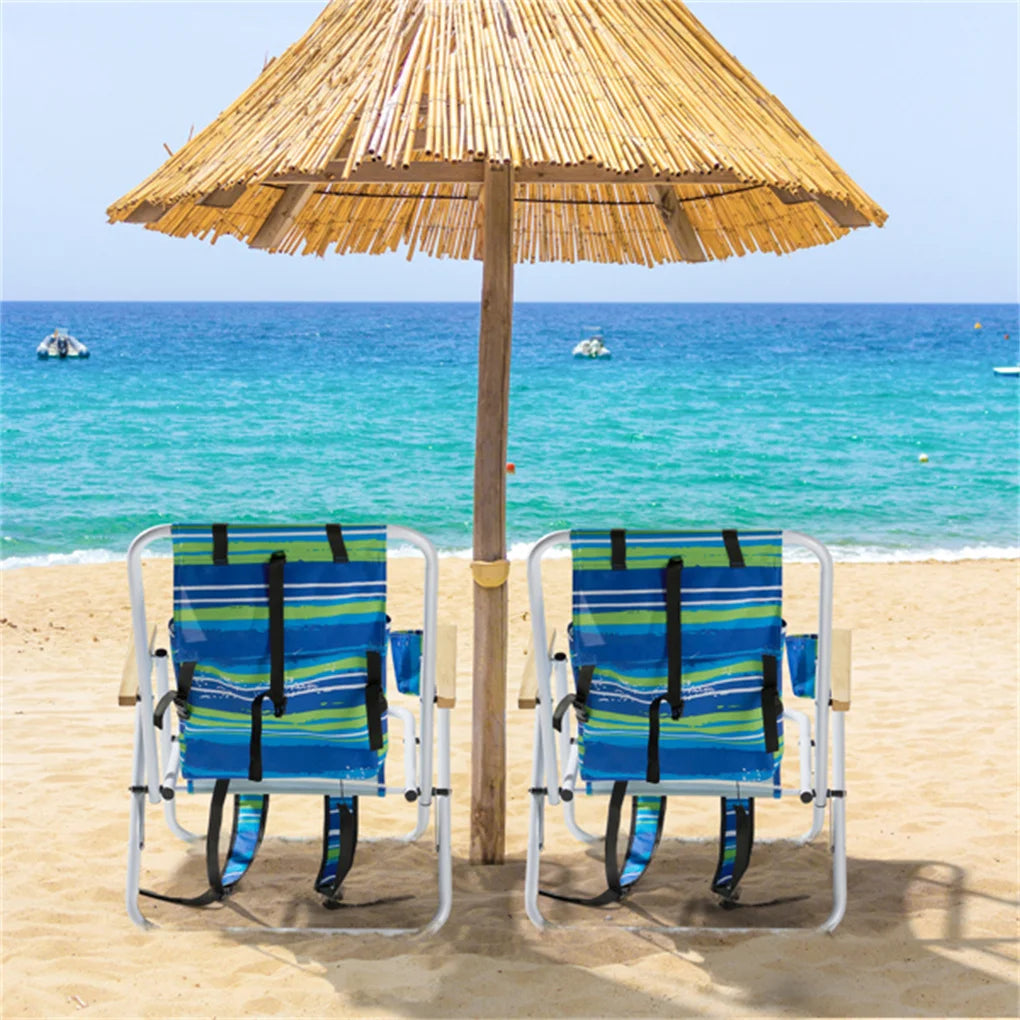 2PCS/SET Folding Beach Chair for Adults, 4 Position Portable Backpack Foldable Camping Chair with Headrest Cup Holder